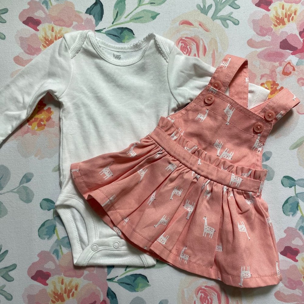 Ruffled giraffe romper set- Carters, Pink with white giraffes, NB